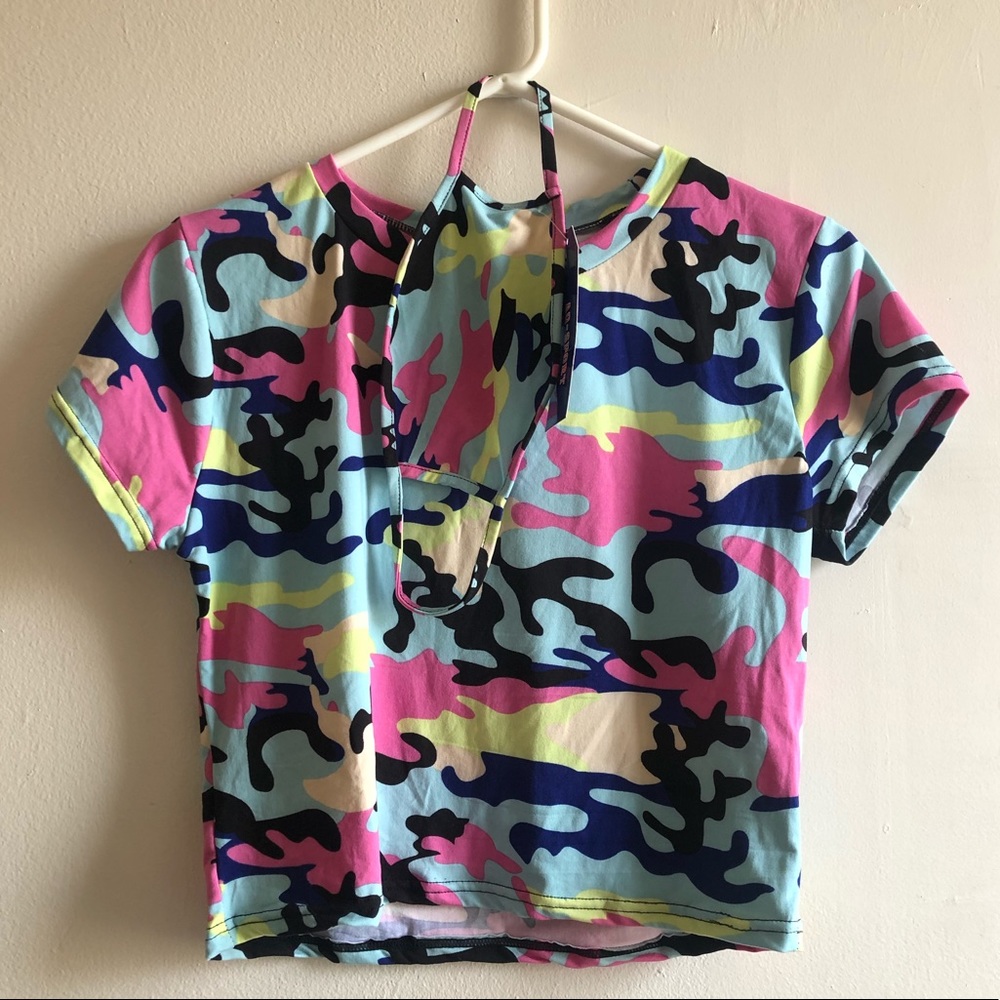 Baby Blue Camo Crop Top + Matching Mask Fit